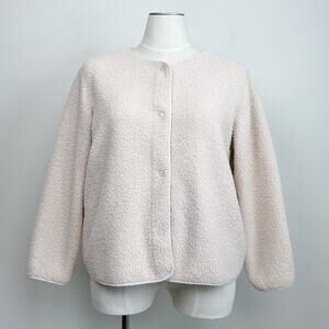 Old Navy Boucle Teddy Cream Fleece Collarless Snap Front Coat Large